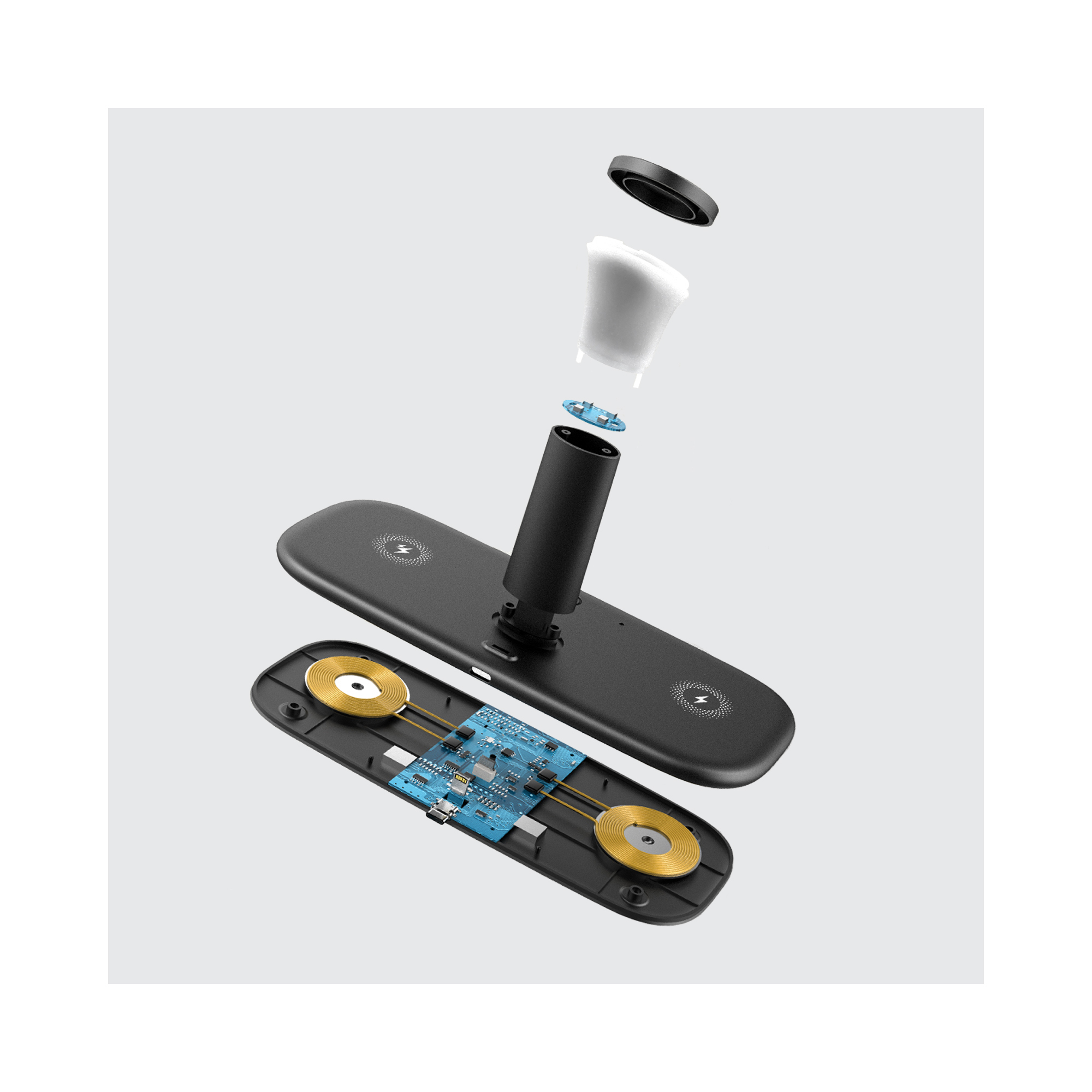 Настольная беспроводная (15W) зарядная станция "Bridge" для часов, наушников, смартфонов, с лампой-4