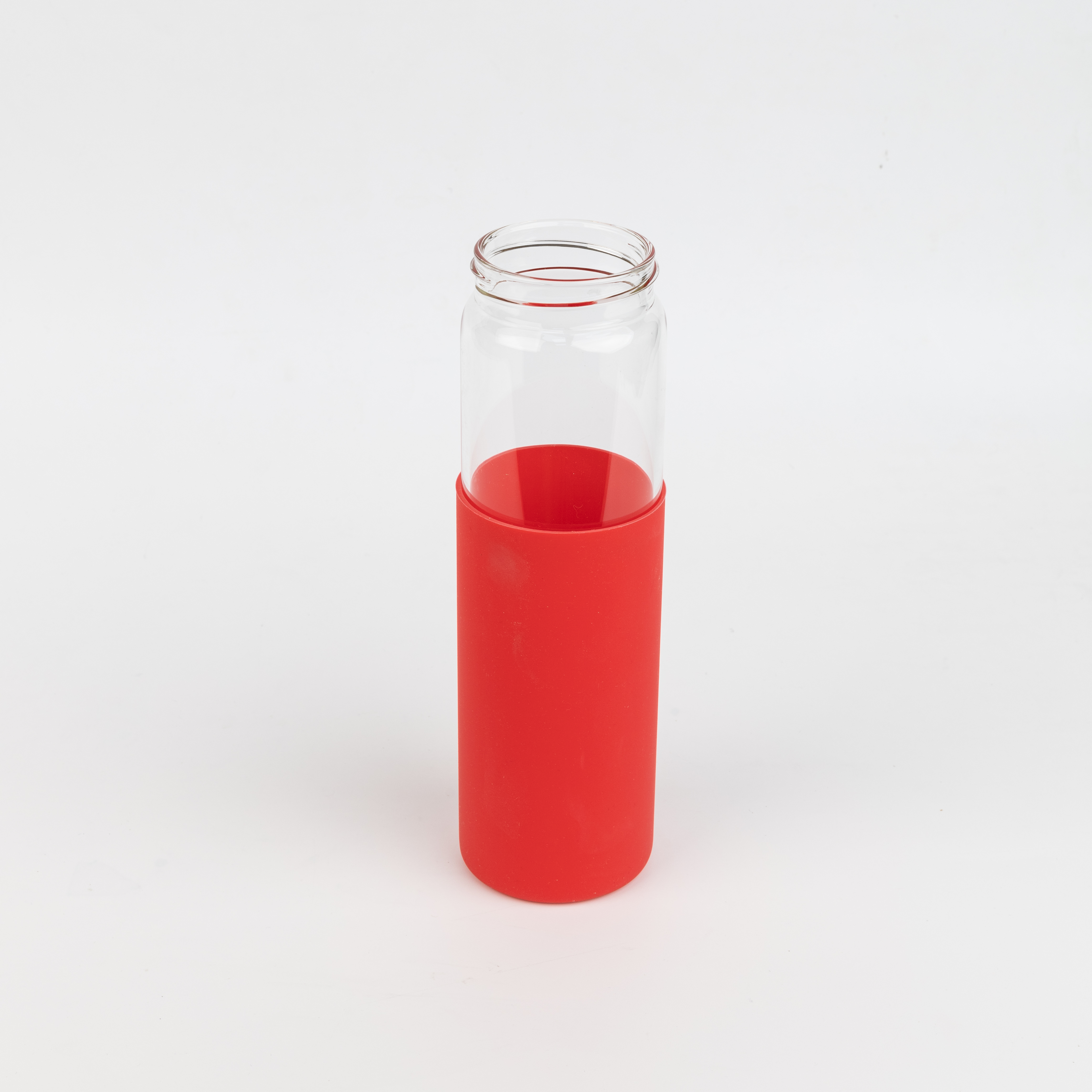 Бутылка стеклянная с силиконовой манжетой и бамбуковой крышкой  Glass, Красный-2