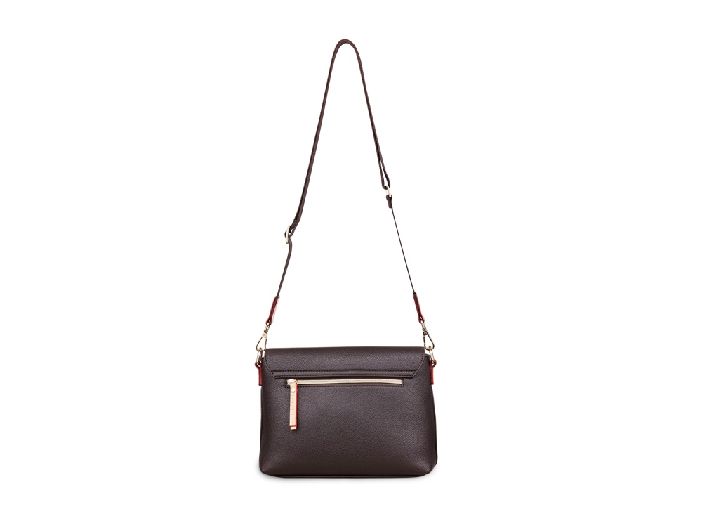 Сумка наплечная женская BUGATTI Ella, тёмно-коричневая, полиуретан, 27х9х20,5 см-5