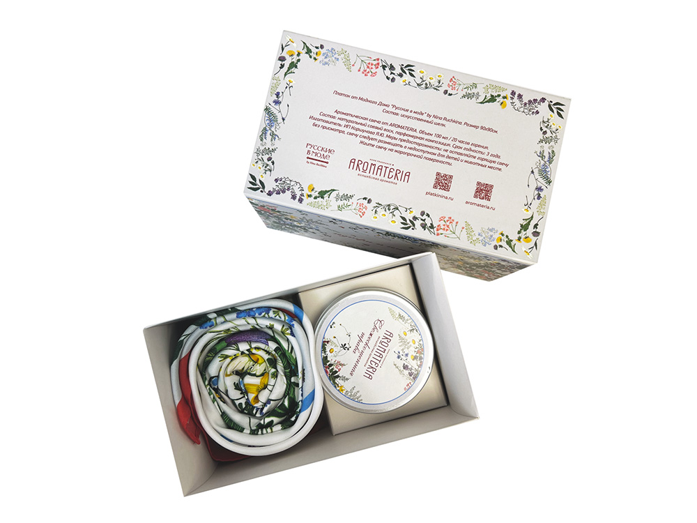 Набор: платок Русский полевой букет и свеча Цветы и травы-0
