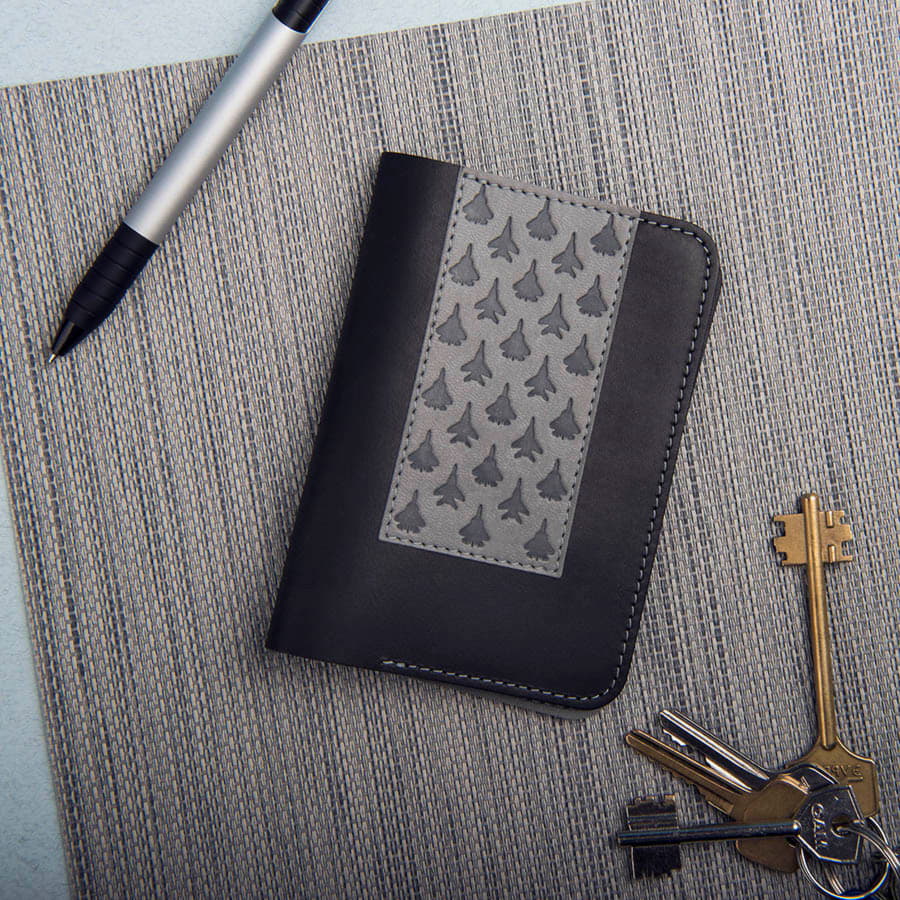 Обложка для паспорта "Самолеты", черный, серый-3