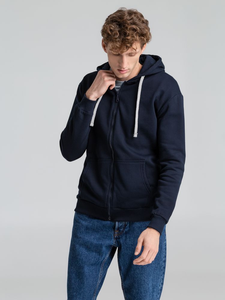 Толстовка на молнии с капюшоном Unit Siverga Heavy, темно-синяя-5