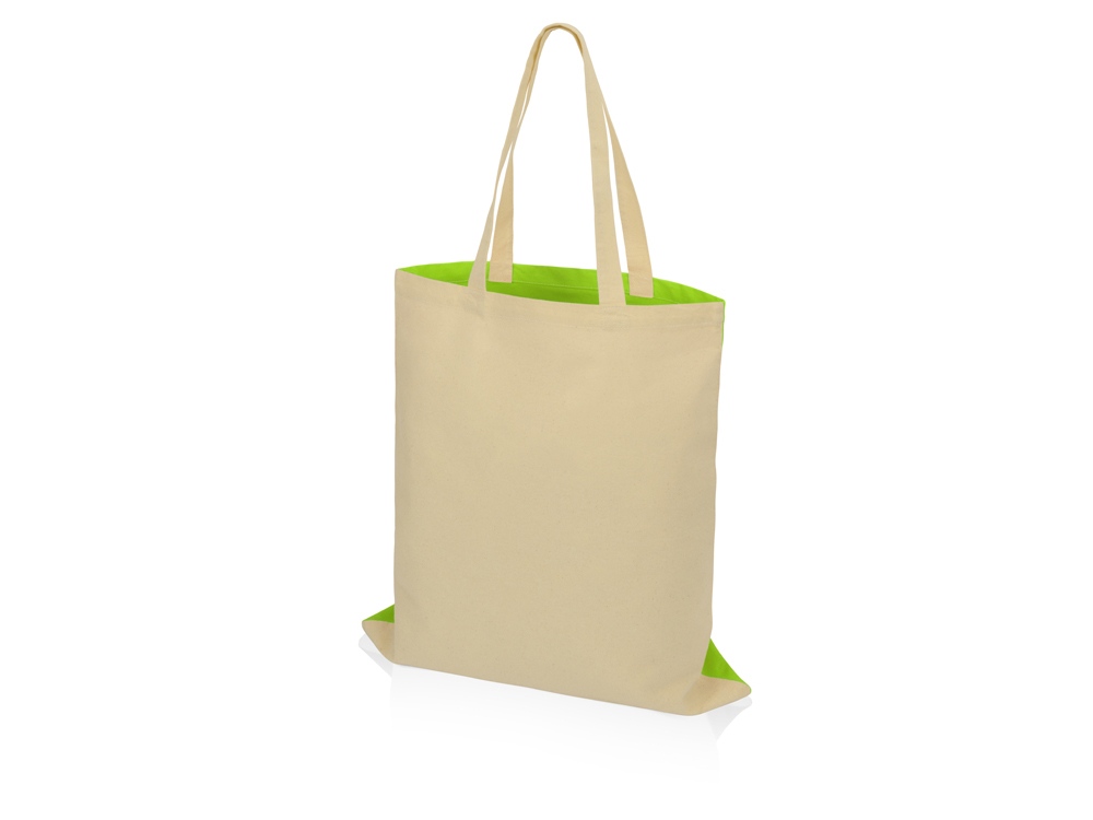 Сумка для шопинга Twin двухцветная из хлопка, 180 г/м2, зеленое яблоко/натуральный-2