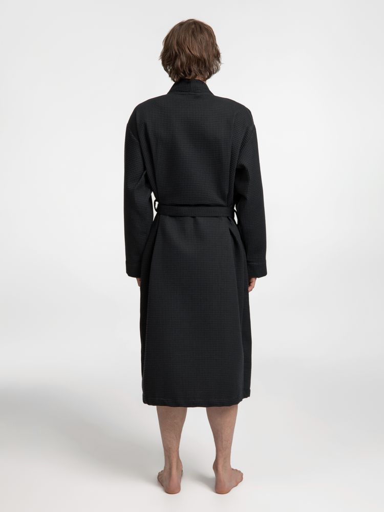 Халат вафельный Kimono, черный-4