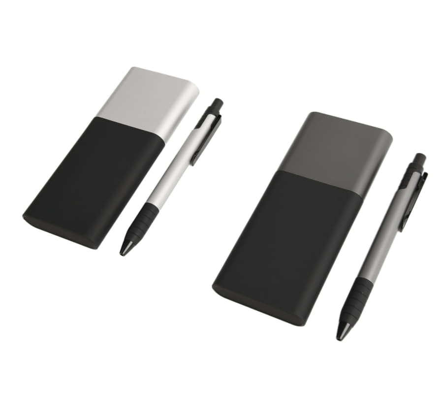 Набор подарочный BLACK GUN; универсальное зарядное устройство(10000мАh) и ручка; серебристый, черный, серебристый-5
