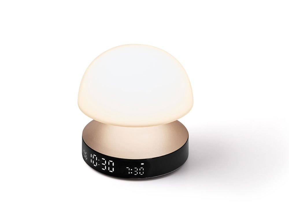 Светильник с часами и световым будильником Mina Sunrise, золотистый-10