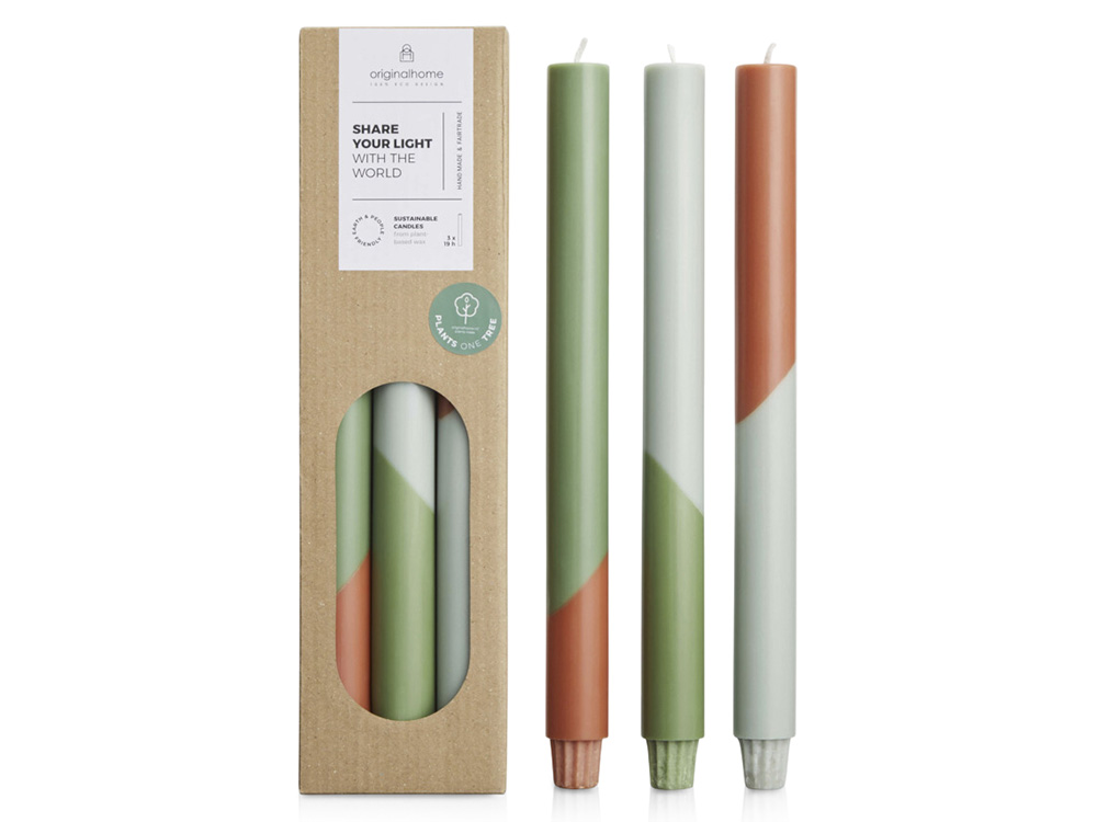 Originalhome Eden диагональные свечи - набор из 3 штук - Зеленый яркий-0