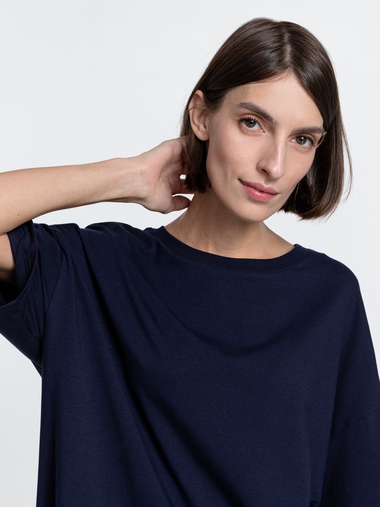 Футболка унисекс оверсайз Crosstown, темно-синяя-4