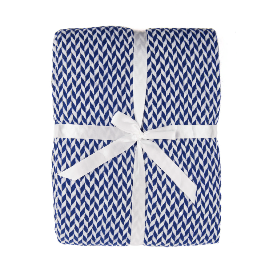 Плед VILLAGE, 130х150 см, акрил 220гр/м2, белый, синий-0