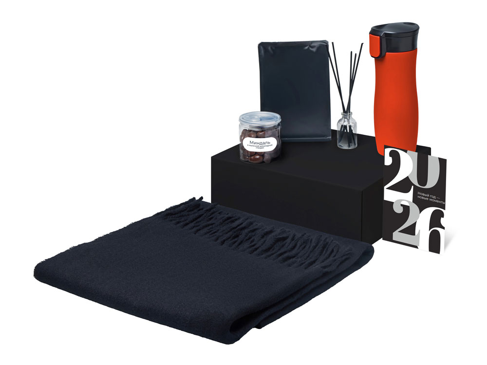 Подарочный набор с палантином и термокружкой, красный-1