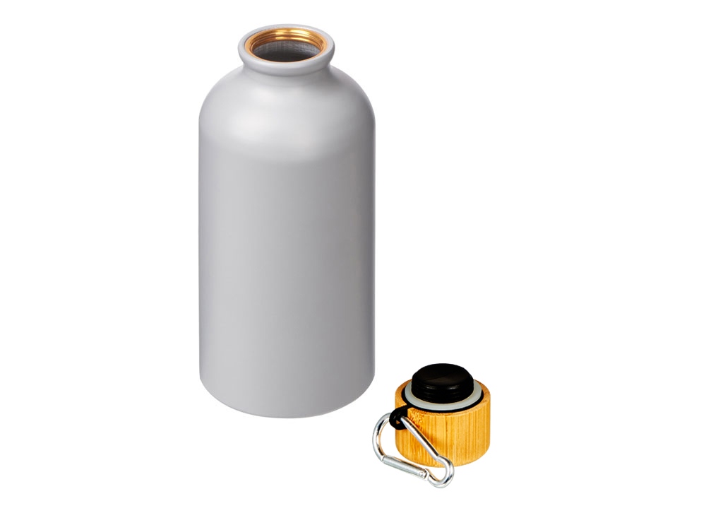 Матовая спортивная бутылка Hip S Bamboo с карабином и объемом 400 мл, серый-1