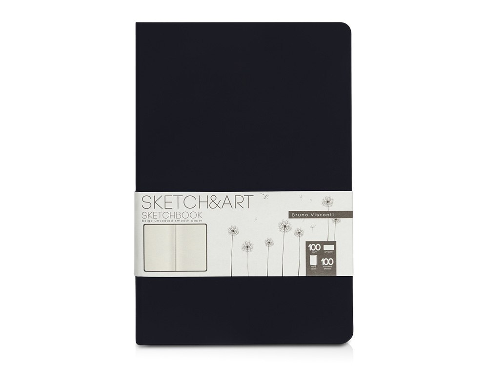 Скетчбук Sketch & Art в твердом переплете 143х216 мм, 100 л. бежевой бумаги 100 г/м2, черный-0