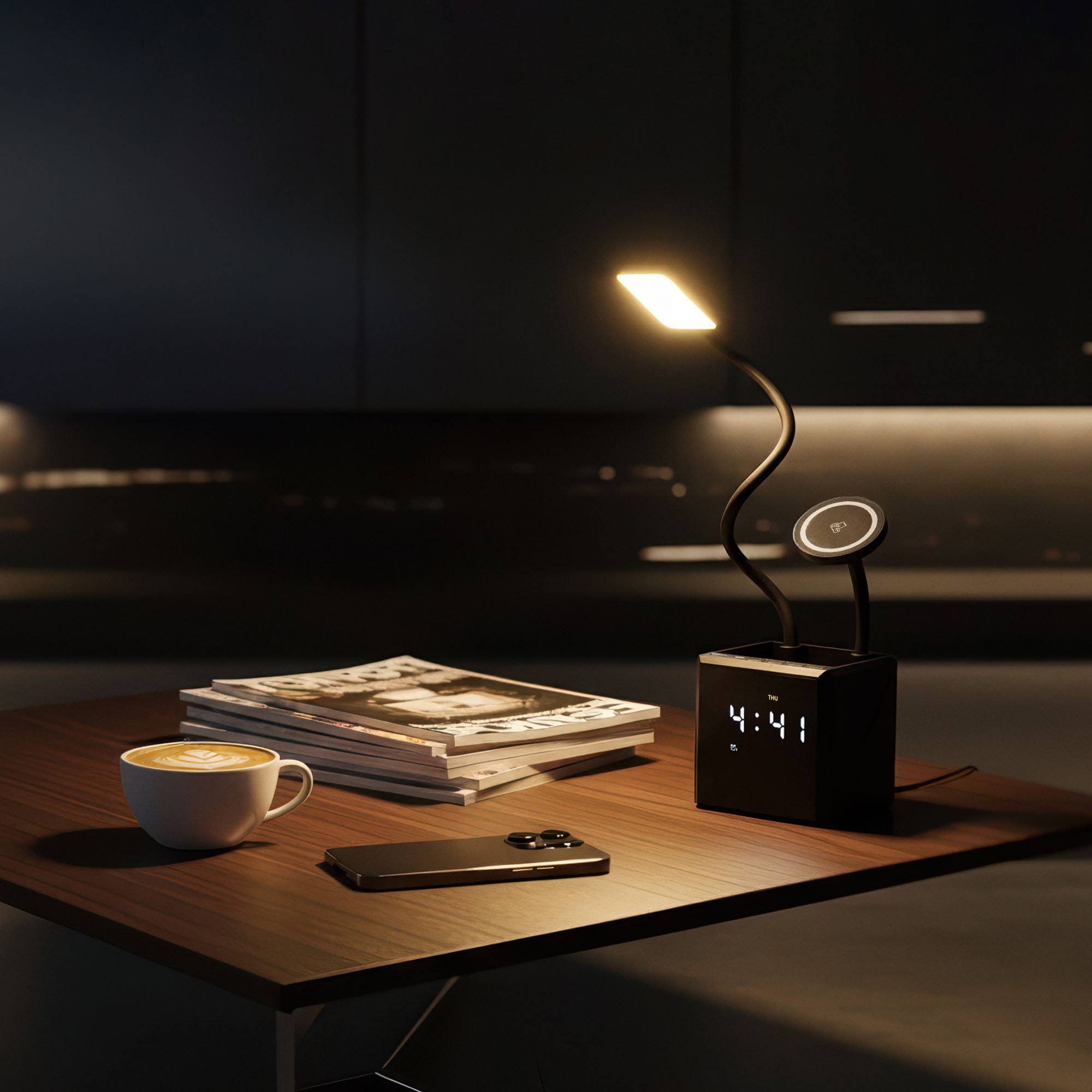 Лампа "Smart Flex" с беспроводным 3в1 (15W) ЗУ с MagSafe, часами, карандашницей и подсветкой логотипа-6