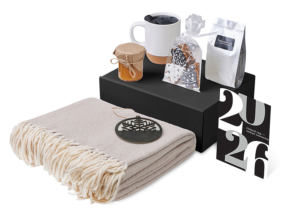 Подарочный набор c пледом, кружкой и вареньем, белый-1