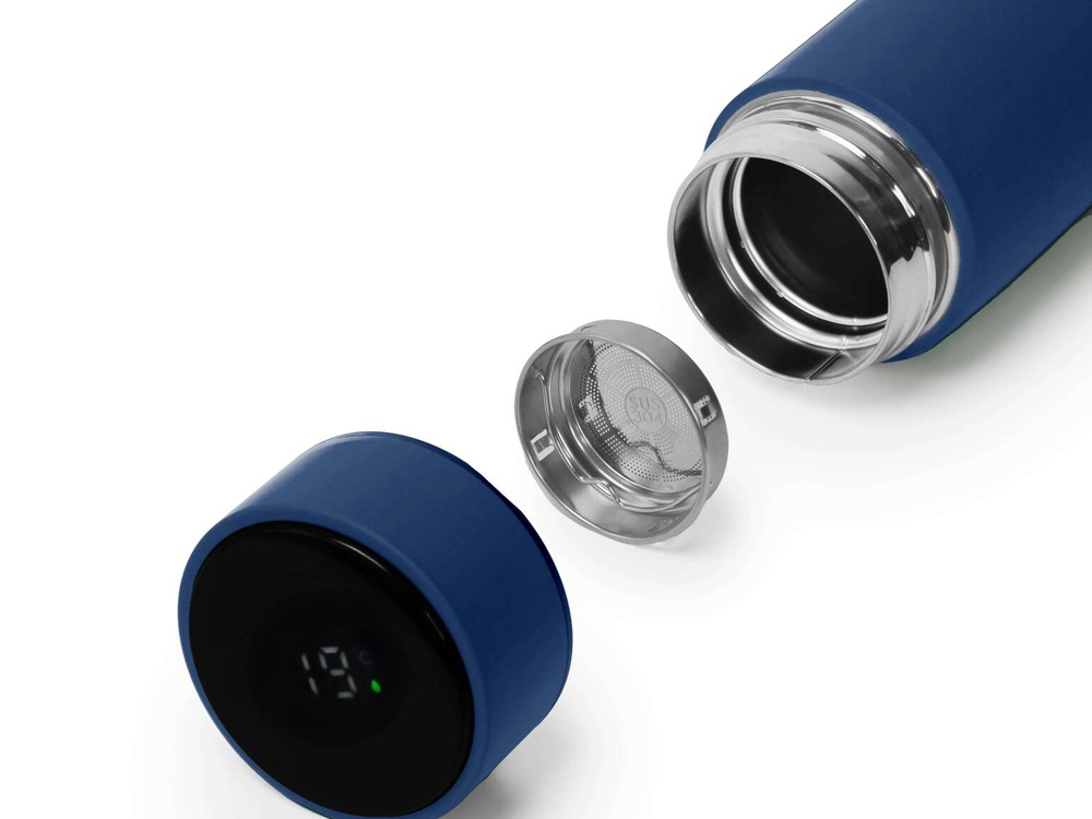 Термос FAMILY MARK LED, soft touch (Тёмно-синий)-1