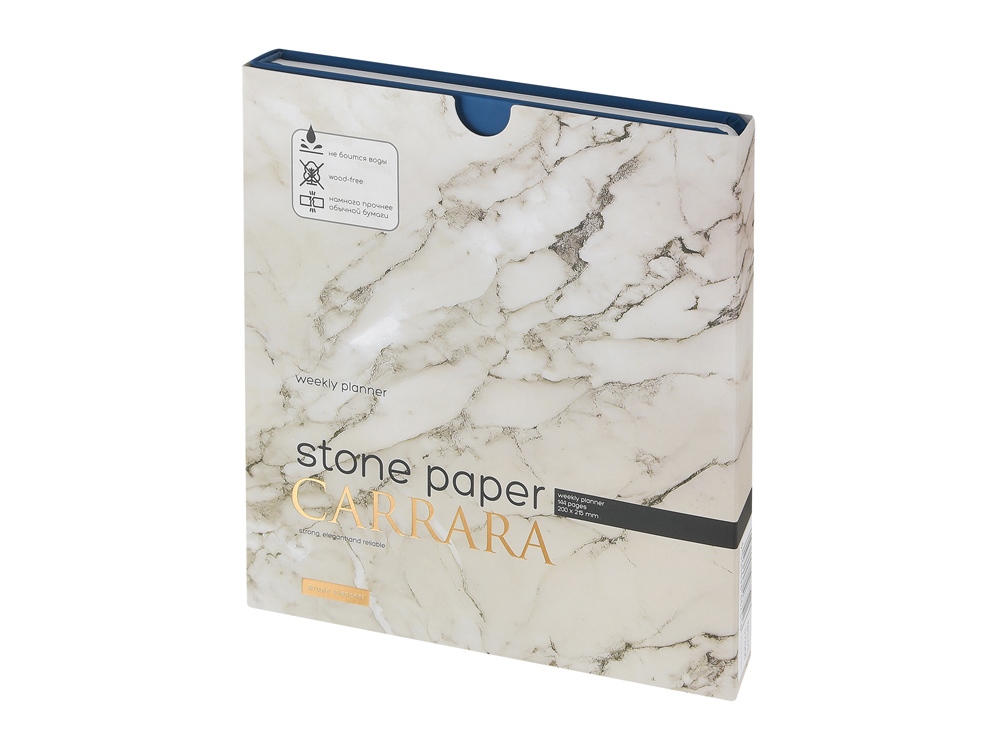 Еженедельник с каменной бумагой А5+ Carrara, темно-синий-8