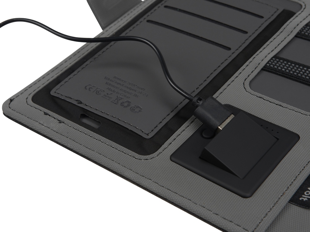 Органайзер с беспроводной зарядкой 5000 mAh Powernote, темно-серый-6