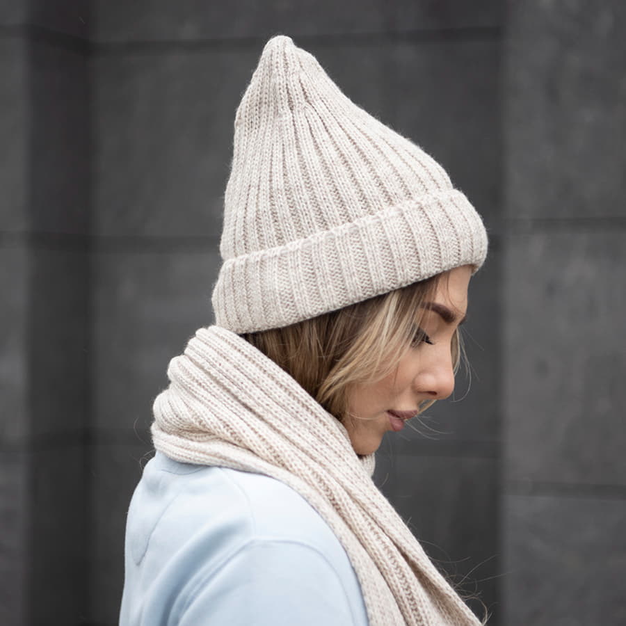 Шапка бини вязаная НАСВЯЗИ© полушерсть, белый-5