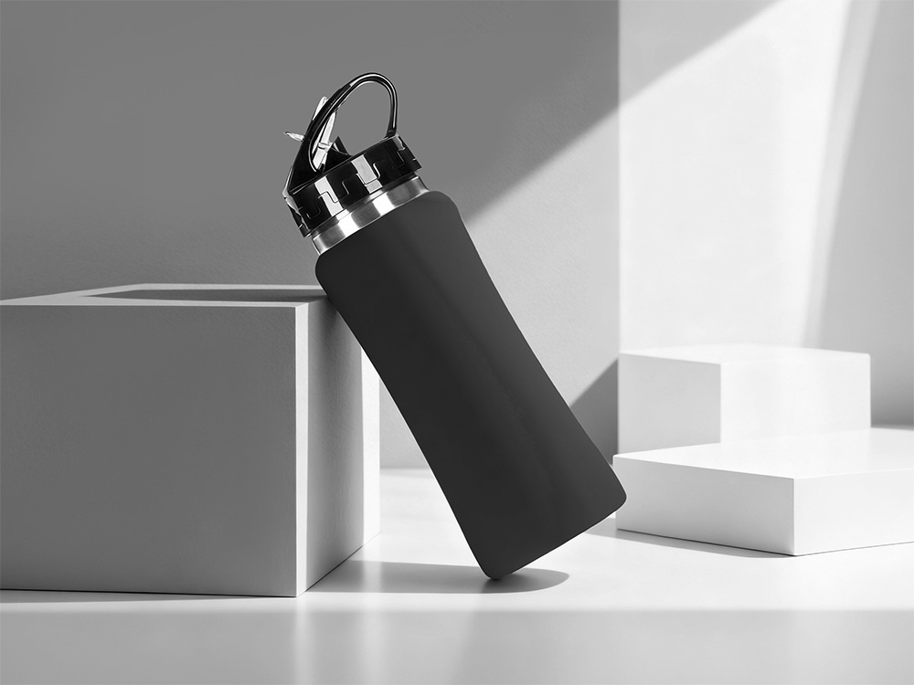 Бутылка для воды Bottle C1, сталь, soft touch, 600 мл, черный-0