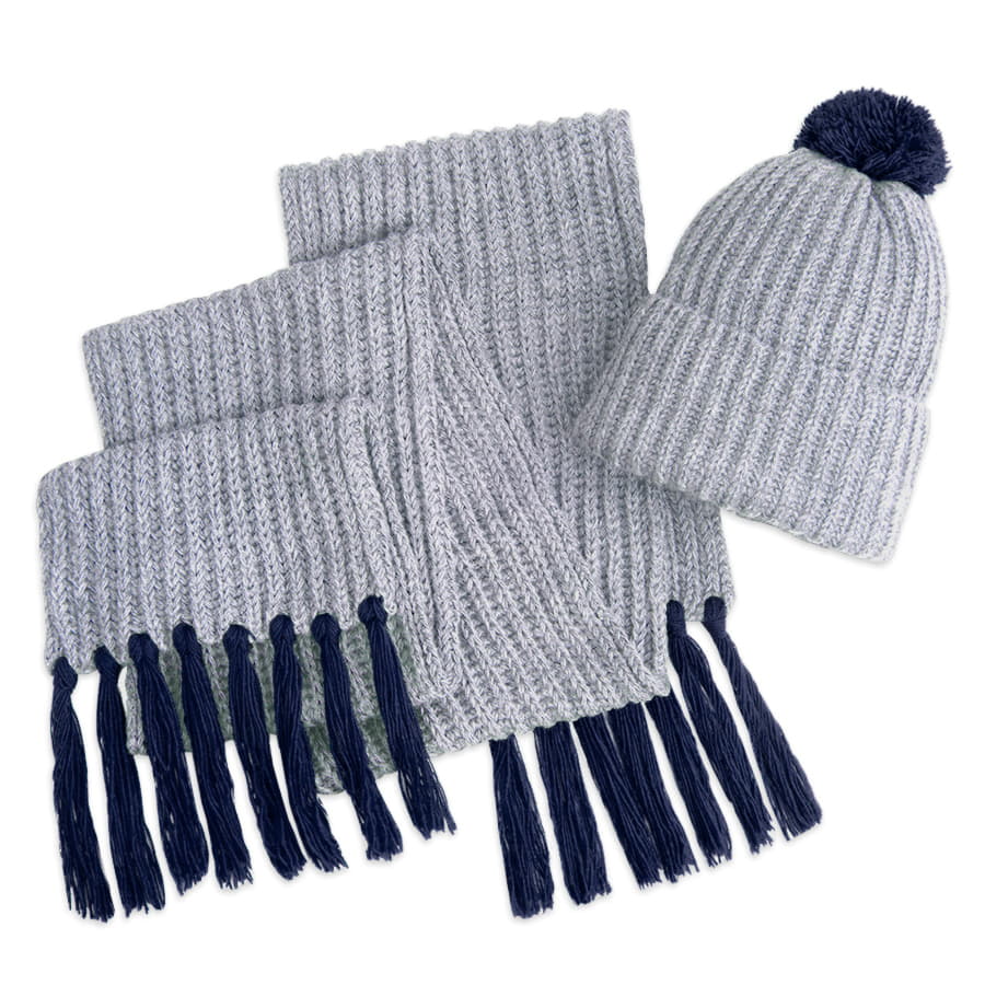 Шапка и шарф GoSnow с ярким помпоном и кисточками, темно-синий-1