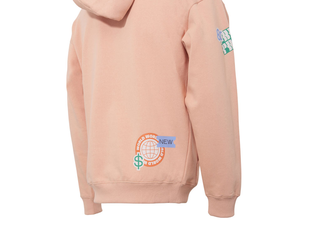 Толстовка с капюшоном оверсайз Berlin унисекс, лососевый, ДТФ, бренд тайп и лейбл-9