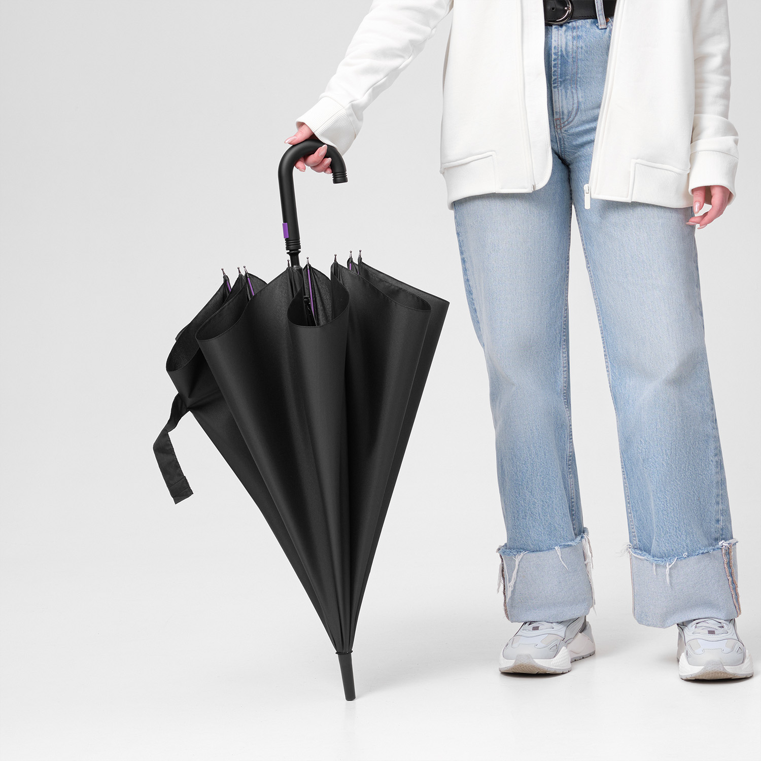 Зонт-трость Квантум (Quantum), черный/фиолетовый-8