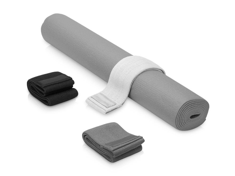 Подарочный набор с ковриком и фитнес резинками Virasana, серый-0
