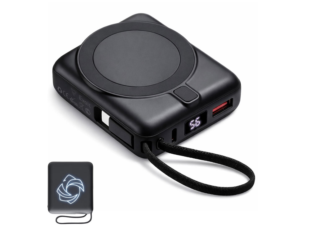 Магнитный беспроводной внешний аккумулятор c подсветкой лого Энчант, 10000 мАч, черный-0