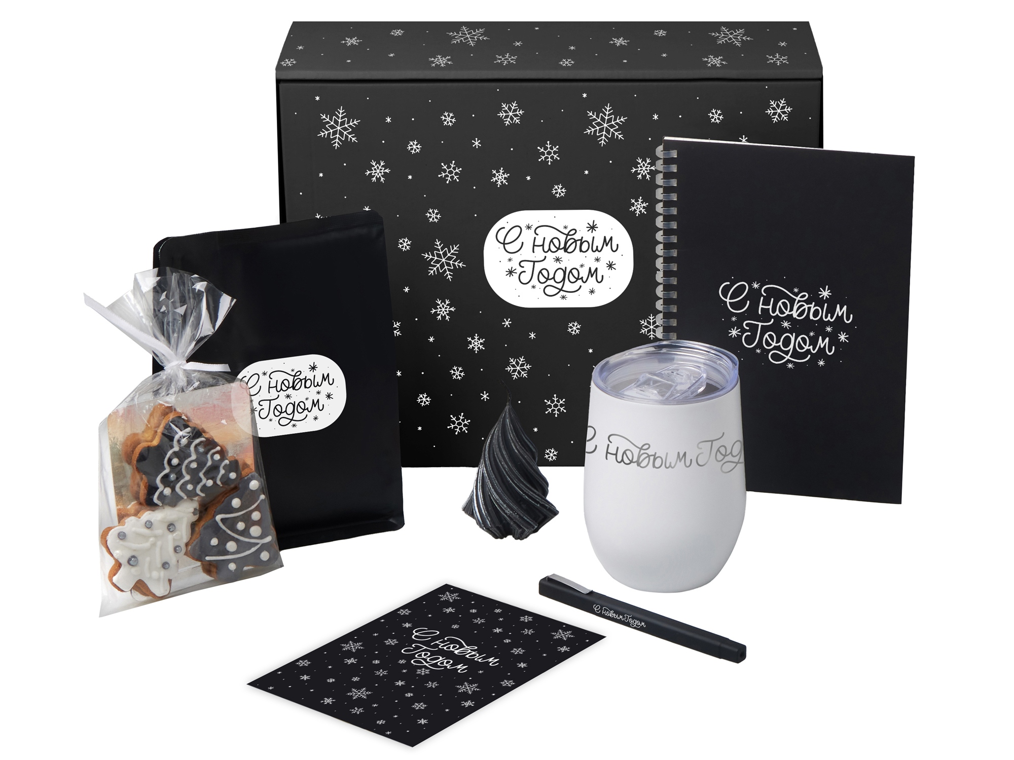 Подарочный набор c термокружкой, блокнотом, ручкой и свечкой, белый-0