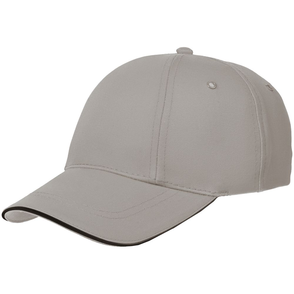 Бейсболка Canopy, серая с черным кантом-0