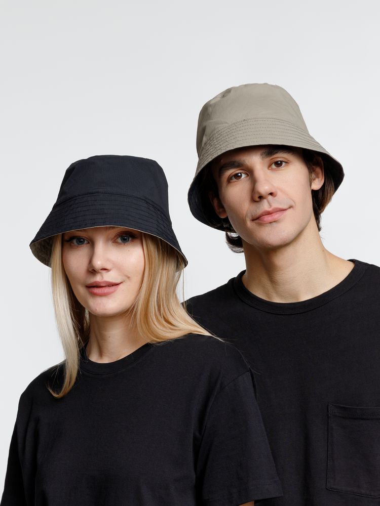 Панама Nylon двусторонняя, черная с хаки-3