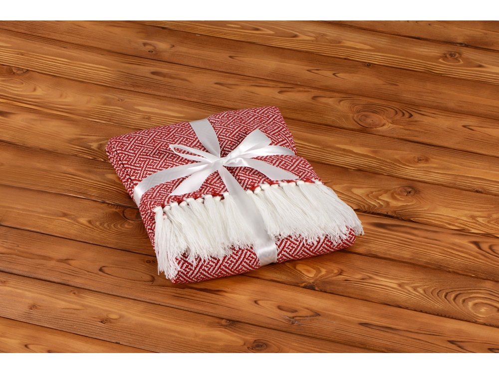 Плед акриловый Tassel с белой бахромой, красный-4