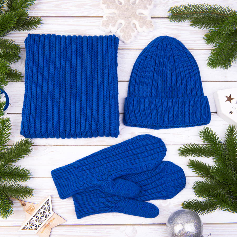 Шапка бини вязаная НАСВЯЗИ©  шерсть/ акрил, ярко-синий-4