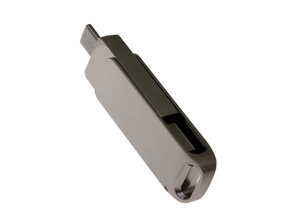 USB-флешка на 32 Гб поворотный механизм 2 в 1, c дополнительным разъемом Type-C с одноцветным металлическим клипом, серый-2