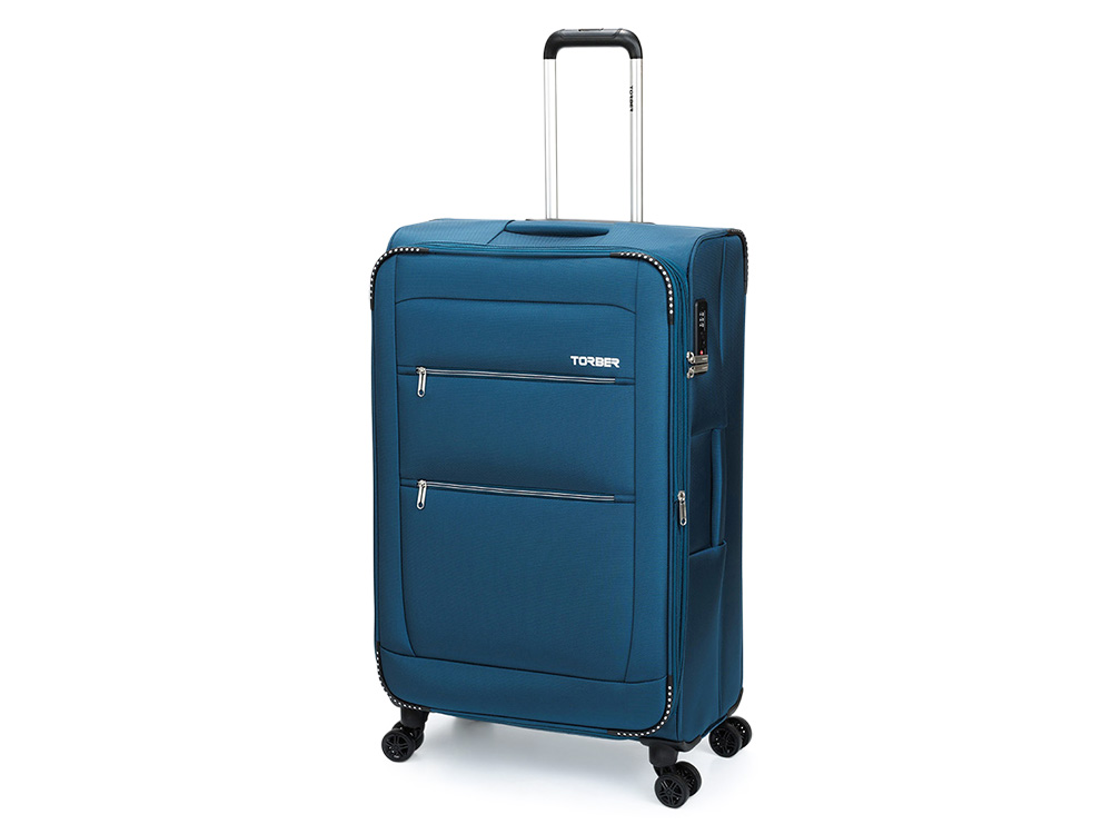 Чемодан TORBER ВИВИ, синий, полиэстер, 48 х 28 х 78 см, 89 л-0