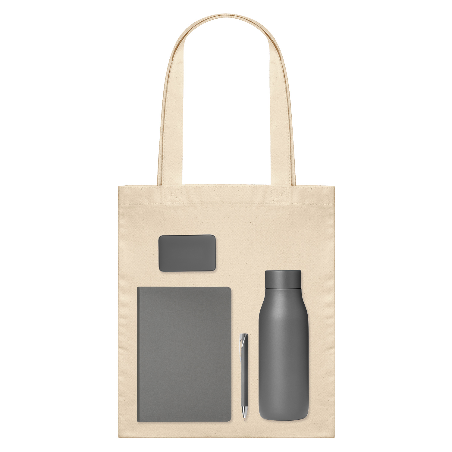Подарочный набор Велком Пак (Welcome Pack), серый (термобутылка, ежедневник, ручка, ЗУ, шоппер)-0