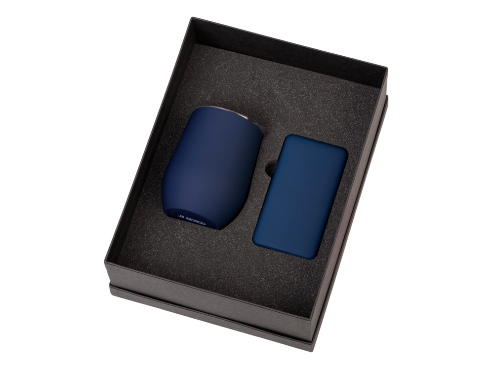 Подарочный набор с термокружкой и повербанком С2, 10000 mAh, темно-синий-1