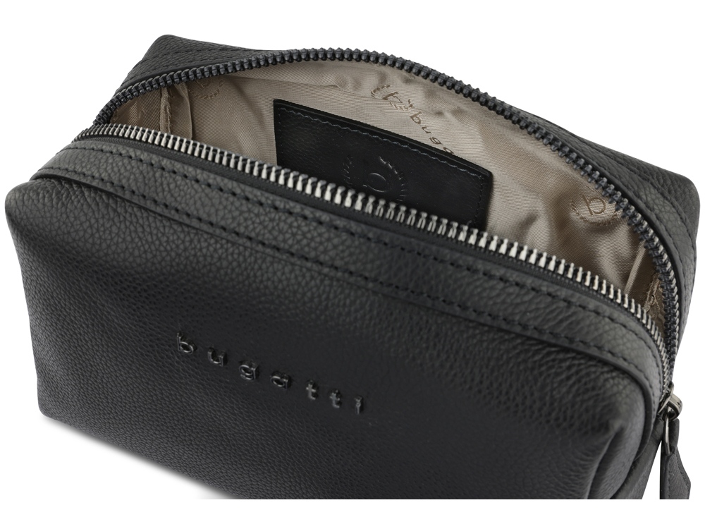 Косметичка BUGATTI Bella, чёрная, воловья кожа/полиэстер, 19х8,5х11 см-5