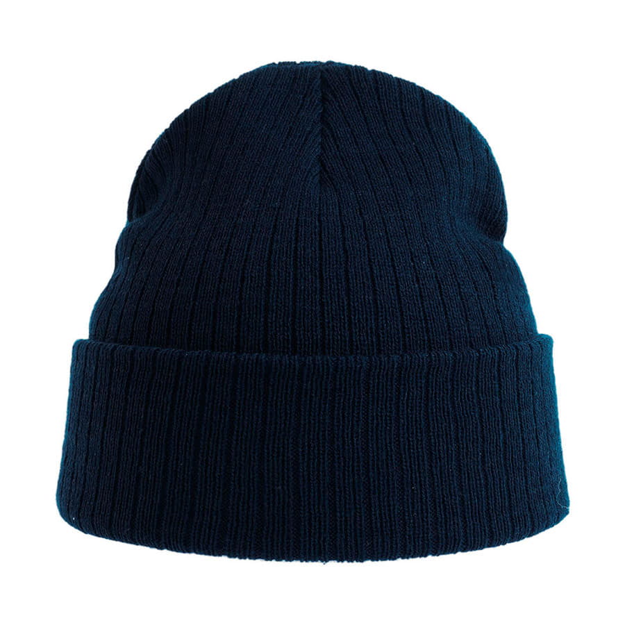 Шапка вязаная RIO с отворотом из материала rPET/рециклированного полиэстера, темно-синий-4