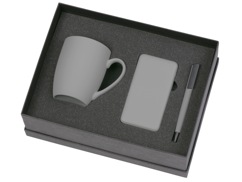 Подарочный набор c кружкой, пластиковой ручкой и повербанком С2, 10000 mAh, серый-1