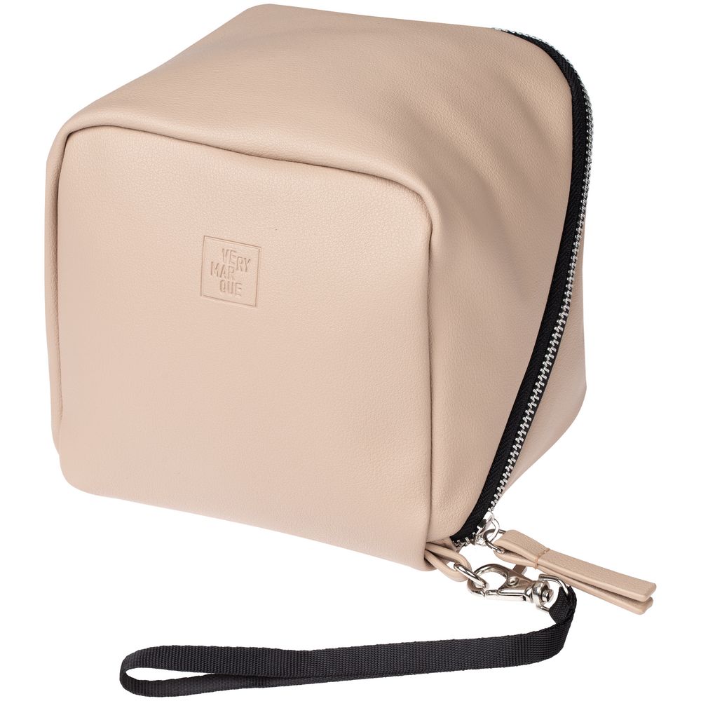 Дорожная косметичка Cubo, бежевая с логотипом-0