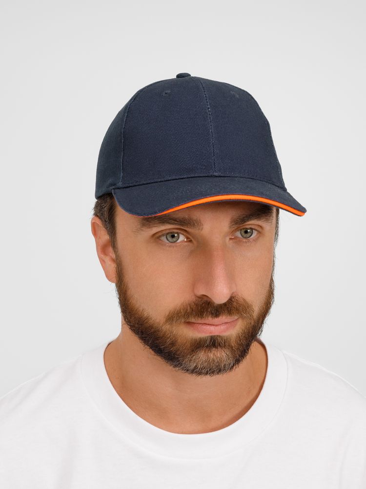 Бейсболка Buffalo, темно-синяя с неоново-оранжевым-3