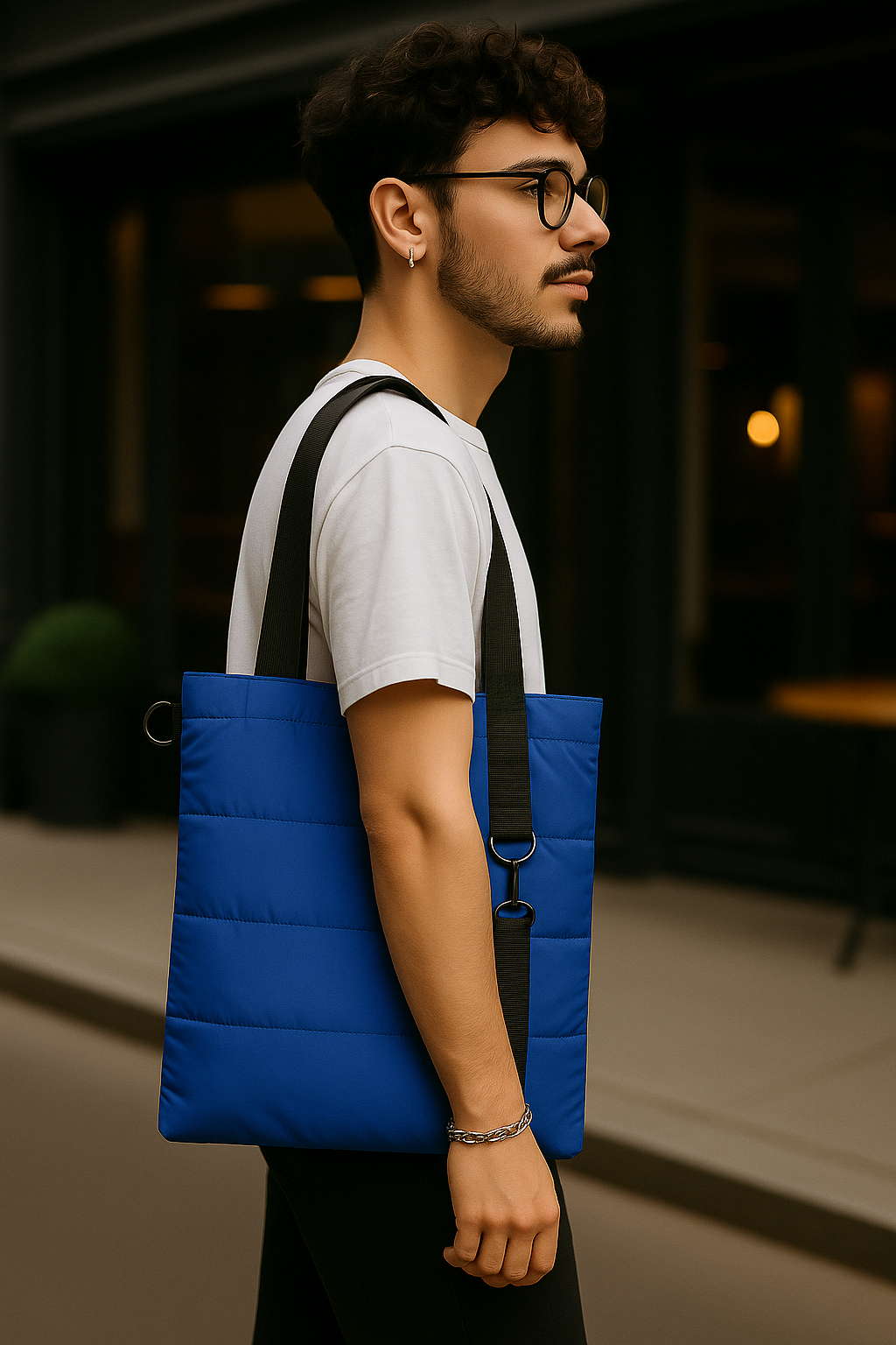 Шоппер Superbag Bubble New, стёганый, со скрытой магнитной кнопкой (синий с чёрным)-5