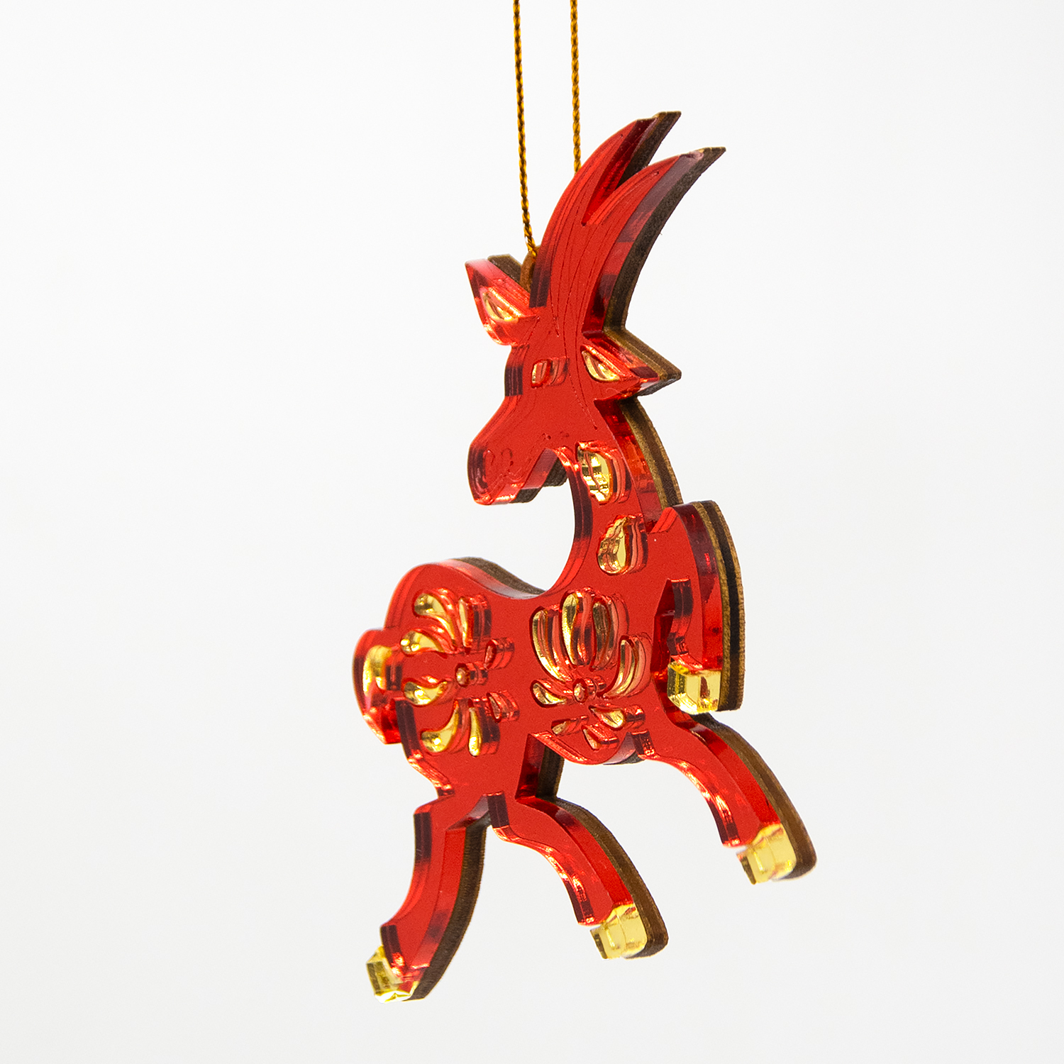 Ёлочная игрушка Коза (красный с золотом)-2