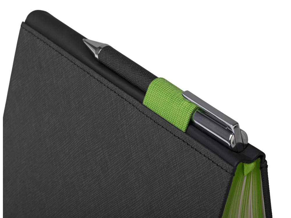 Бизнес блокнот Bossy с ручкой, черный и зеленое яблоко-3