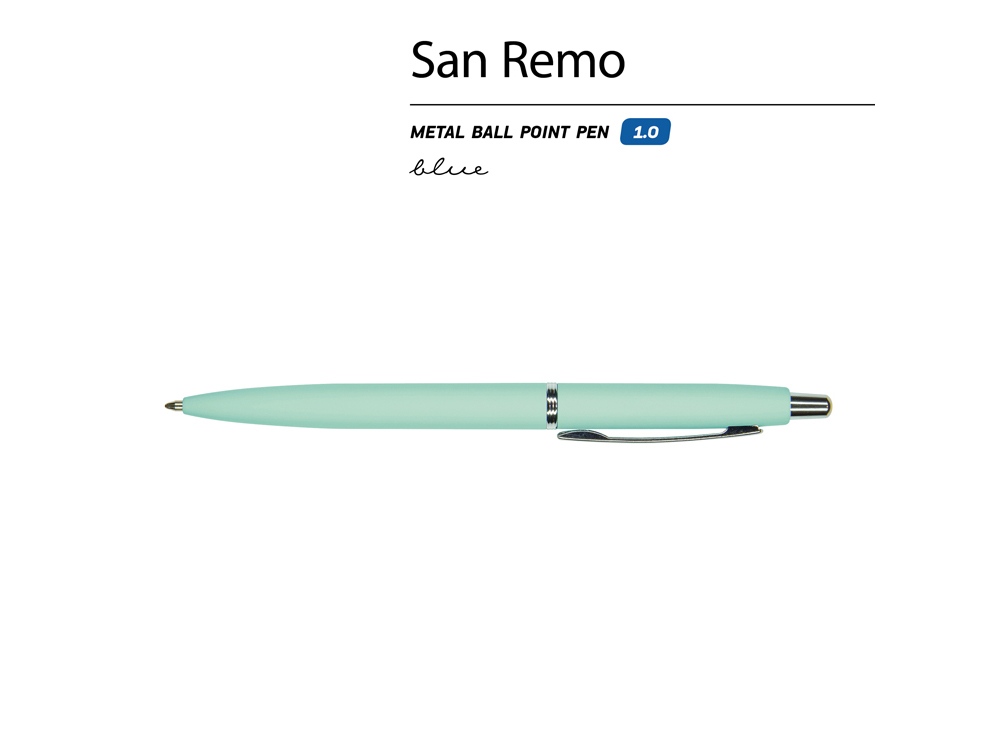 Ручка металлическая шариковая San Remo, софт-тач, 1.0 мм, мятный-1