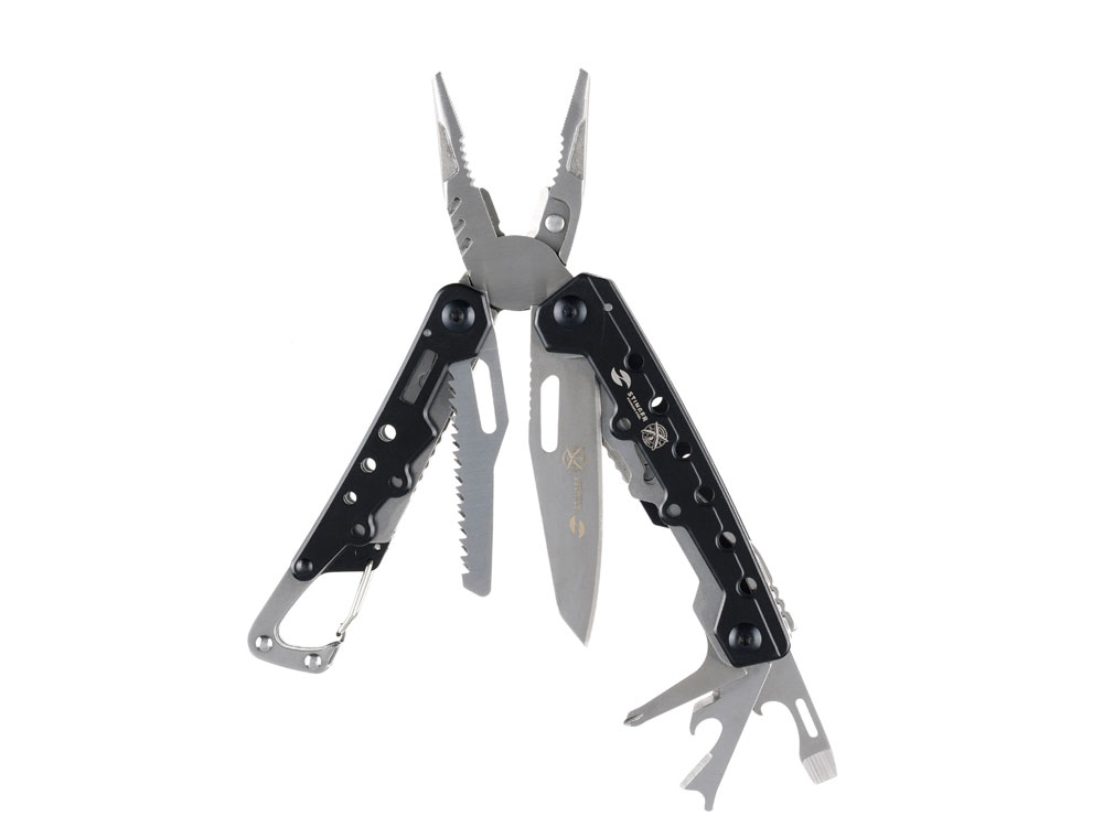 Мультитул Stinger, 105x40 мм, 12 функций, сталь, чёрно-серебристый, в комплекте нейлоновый чехол-0