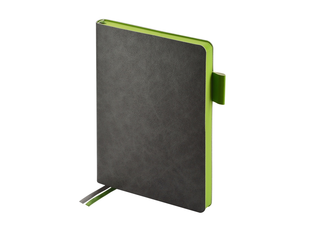 Ежедневник А5 датированный Boston 2026, серый с салатовым обрезом-0