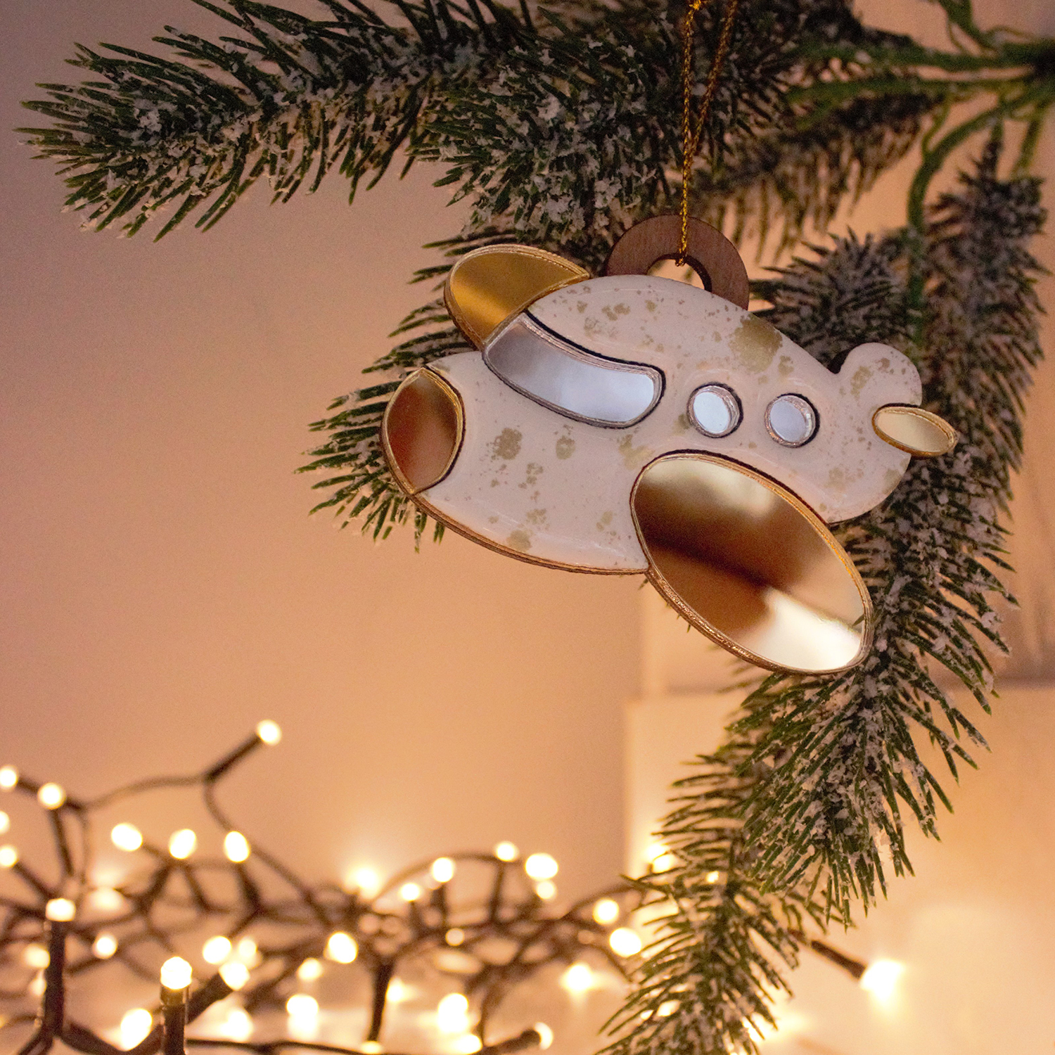 Ёлочная игрушка Самолетик (белый с золотым )-4