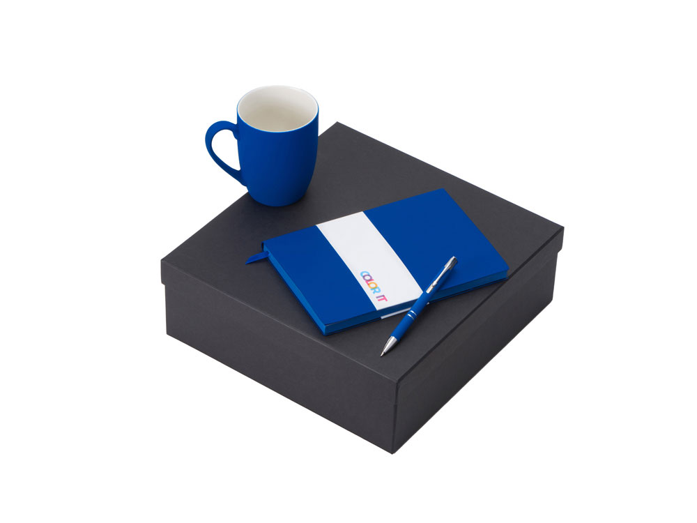 Подарочный набор с блокнотом С1, металлической ручкой и кружкой, синий-0